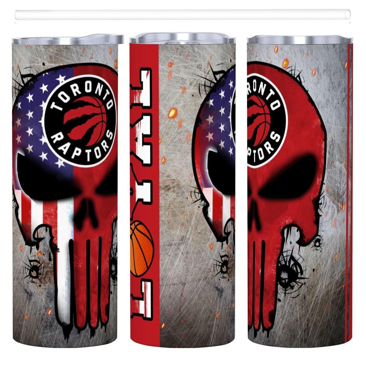 ColorFlow | Toronto Basketball Inspired 20oz Straight Tumbler | Raptors Skull American Flag Design | Personalization Optional