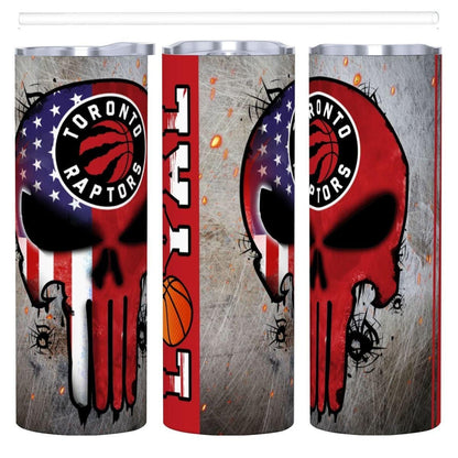 ColorFlow | Toronto Basketball Inspired 20oz Straight Tumbler | Raptors Skull American Flag Design | Personalization Optional