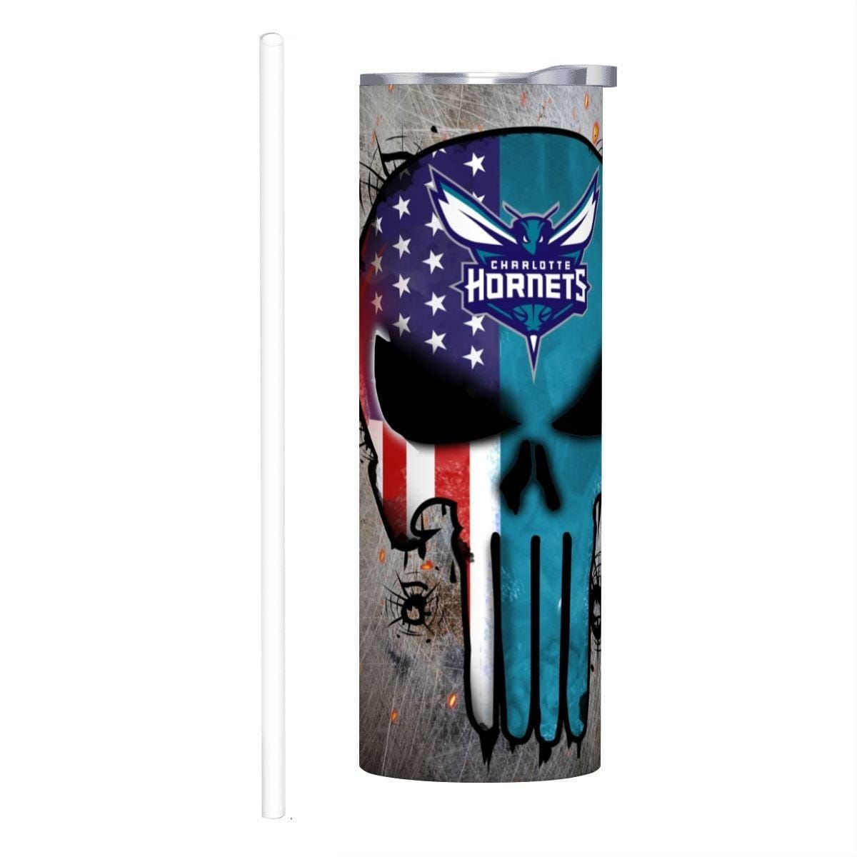 ColorFlow | Charlotte Basketball Inspired 20oz Straight Tumbler | Hornets Skull American Flag Design | Personalization Optional