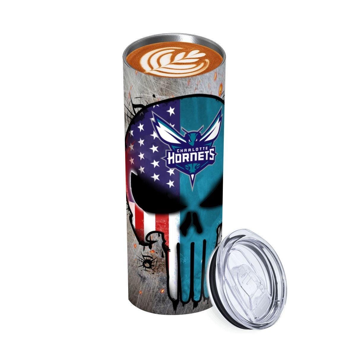 ColorFlow | Charlotte Basketball Inspired 20oz Straight Tumbler | Hornets Skull American Flag Design | Personalization Optional