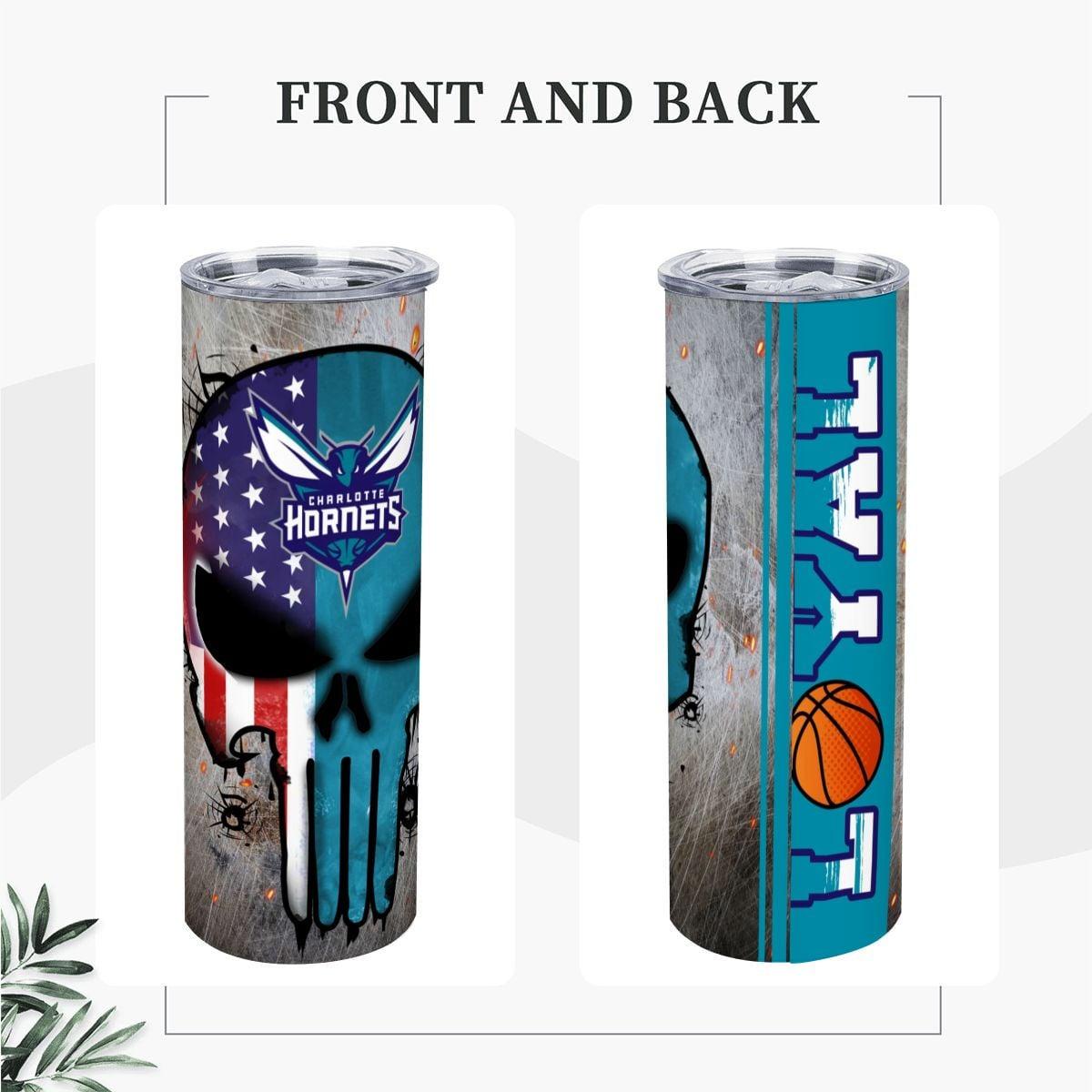 ColorFlow | Charlotte Basketball Inspired 20oz Straight Tumbler | Hornets Skull American Flag Design | Personalization Optional