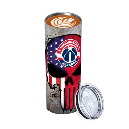 ColorFlow | Washington Basketball Inspired 20oz Straight Tumbler | Wizards Skull American Flag Design | Personalization Optional