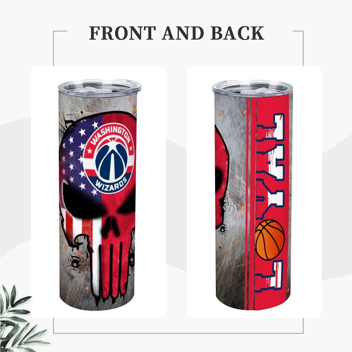 ColorFlow | Washington Basketball Inspired 20oz Straight Tumbler | Wizards Skull American Flag Design | Personalization Optional