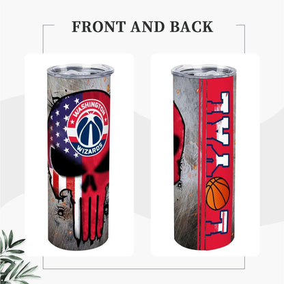 ColorFlow | Washington Basketball Inspired 20oz Straight Tumbler | Wizards Skull American Flag Design | Personalization Optional