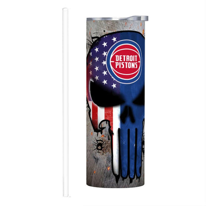 ColorFlow | Detroit Basketball Inspired 20oz Straight Tumbler | Pistons Skull American Flag Design | Personalization Optional