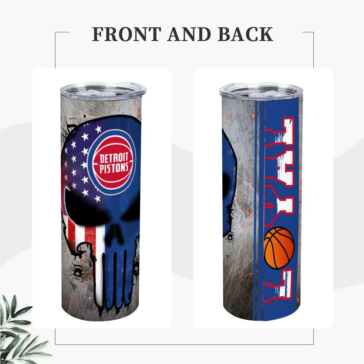 ColorFlow | Detroit Basketball Inspired 20oz Straight Tumbler | Pistons Skull American Flag Design | Personalization Optional