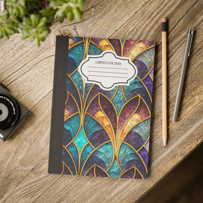 ColorFlow | Jewel Tone Art Deco Composition Notebook | Luxe Geometric Pattern Journal for School Work and Writing