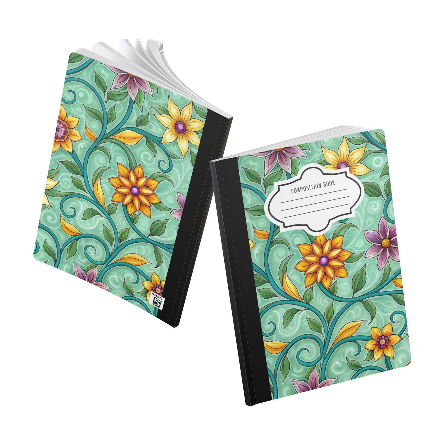 ColorFlow | Mint Floral Vine Composition Notebook | Soft Whimsical Botanical Journal for School Work and Writing