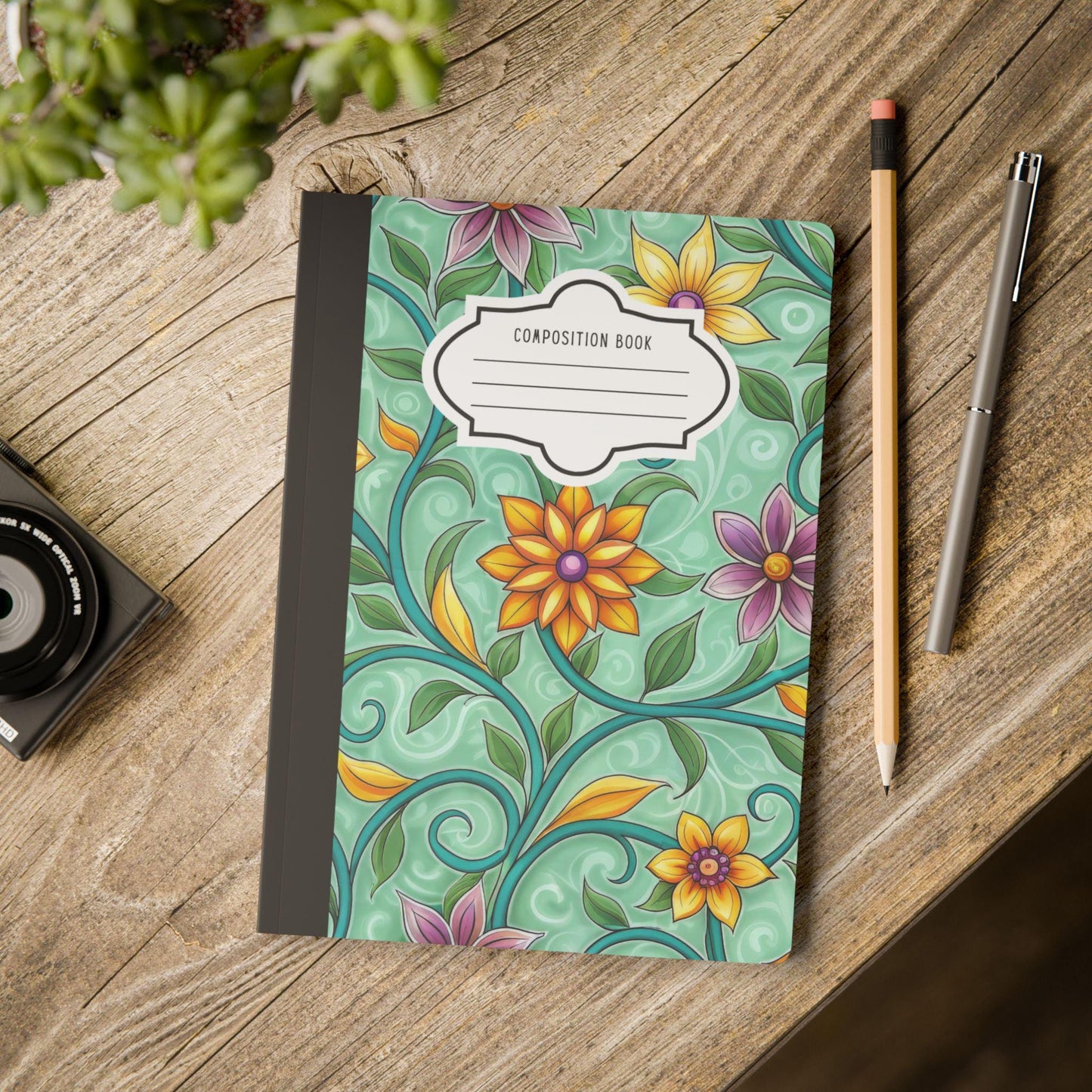 ColorFlow | Mint Floral Vine Composition Notebook | Soft Whimsical Botanical Journal for School Work and Writing