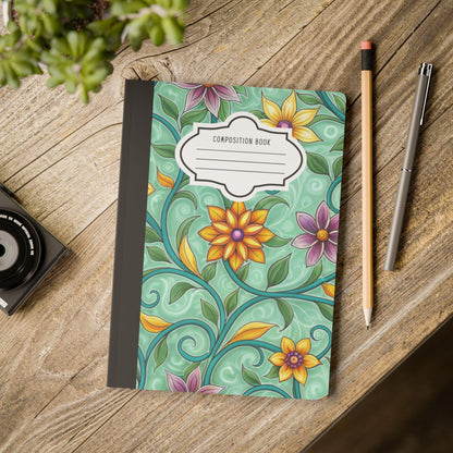 ColorFlow | Mint Floral Vine Composition Notebook | Soft Whimsical Botanical Journal for School Work and Writing