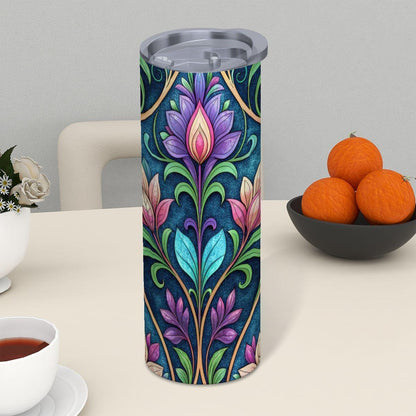 ColorFlow | Enchanted Garden Floral 20oz Skinny Stainless Steel Tumbler with Straw | Whimsical Botanical Art
