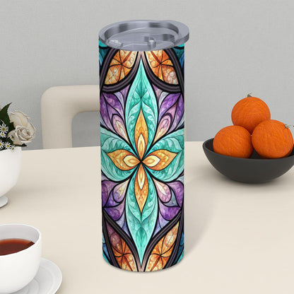 ColorFlow | Coastal Prism Mandala 20oz Skinny Stainless Steel Tumbler with Straw | Teal Purple Geometric Bloom