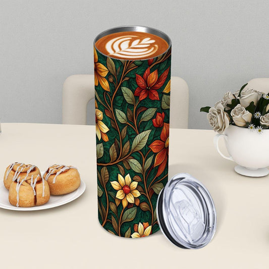 ColorFlow | Autumn Meadow Florals 20oz Skinny Stainless Steel Tumbler with Straw | Vintage Wildflower Pattern
