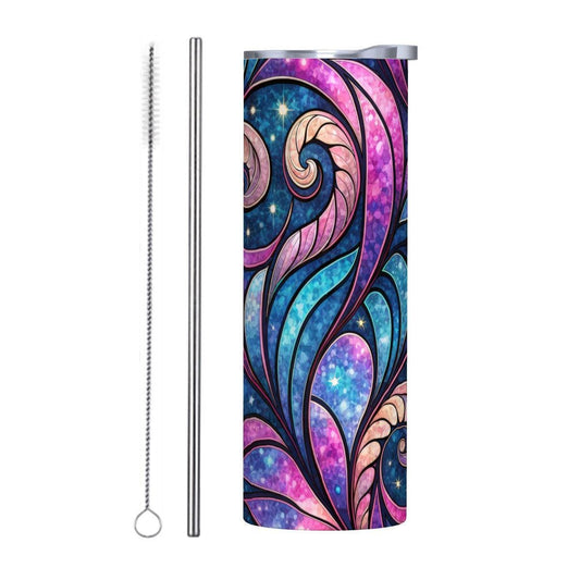 ColorFlow | Cosmic Swirl Night Sky 20oz Skinny Stainless Steel Tumbler with Straw | Galaxy Abstract Art Cup