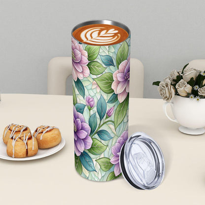 ColorFlow | Lavender Rose Garden 20oz Skinny Stainless Steel Tumbler with Straw | Elegant Pastel Floral Design