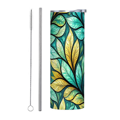 ColorFlow | Emerald Canopy Botanical 20oz Skinny Stainless Steel Tumbler with Straw | Lush Green Leaf Pattern