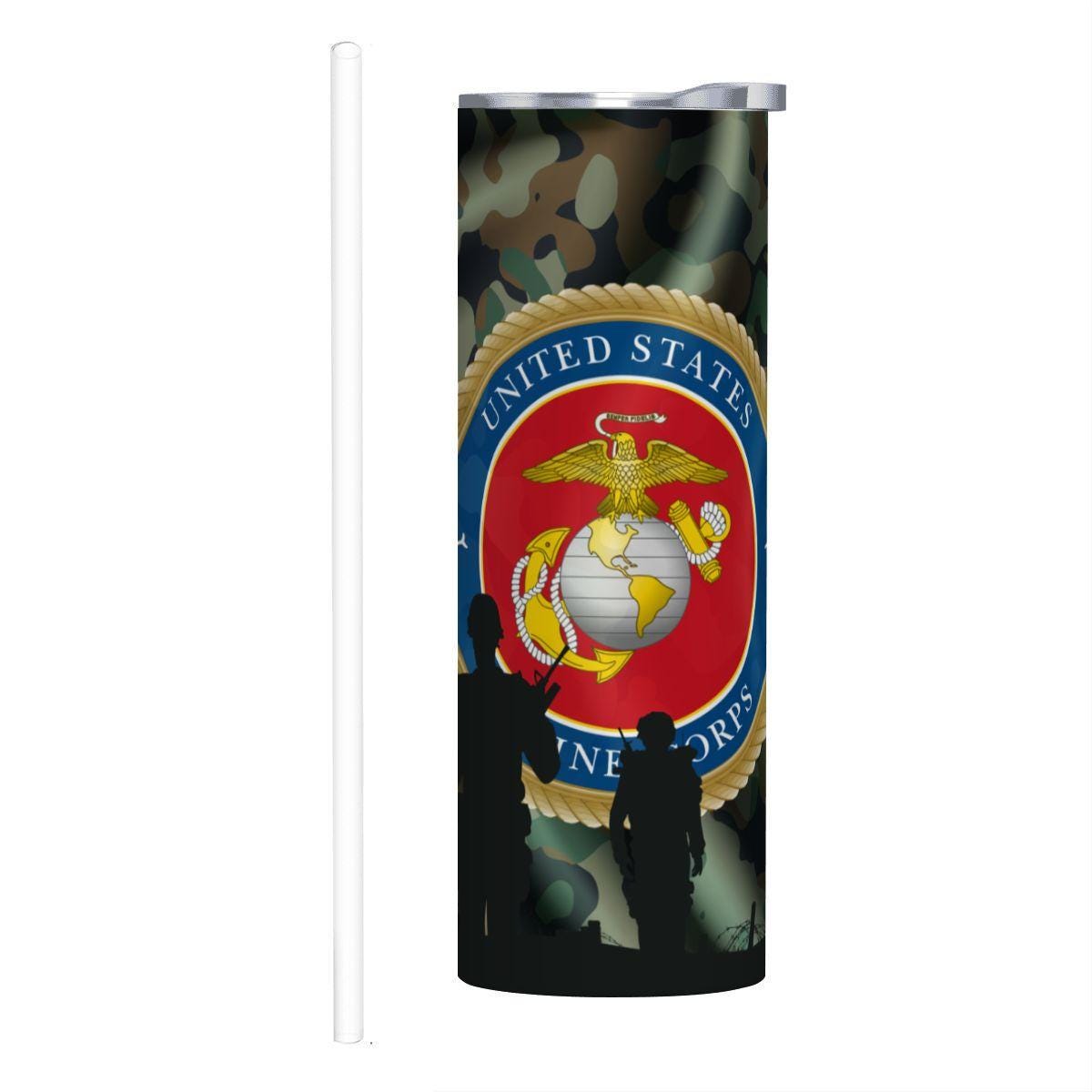 ColorFlow | Military Marine Inspired 20oz Straight Stainless Steel Tumbler Camouflage Patriotic Travel Cup