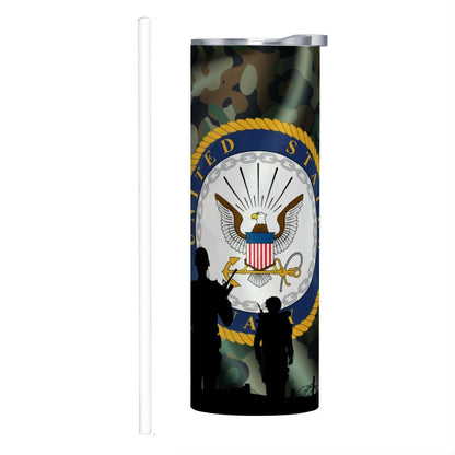 ColorFlow | Navy Inspired 20oz Straight Stainless Steel Tumbler Camouflage Patriotic Insulated Travel Cup
