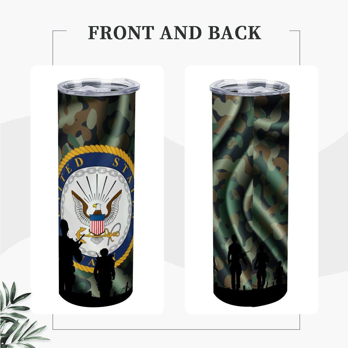 ColorFlow | Navy Inspired 20oz Straight Stainless Steel Tumbler Camouflage Patriotic Insulated Travel Cup