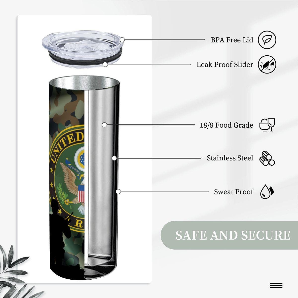 ColorFlow | Army Inspired 20oz Straight Stainless Steel Tumbler Military Camouflage Patriotic Insulated Cup