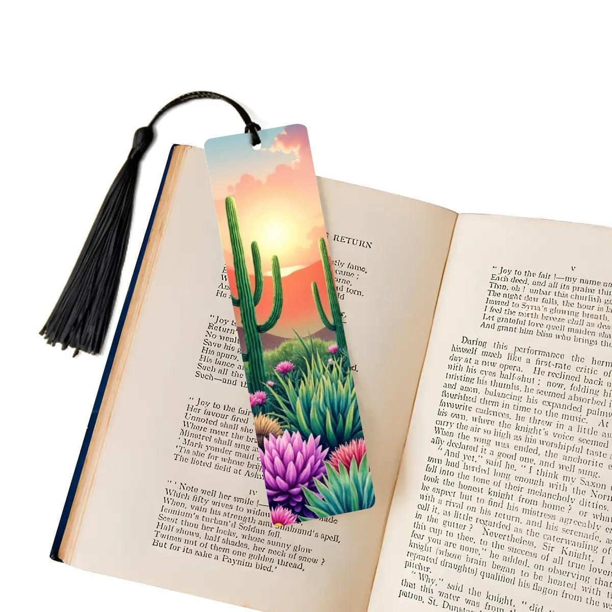ColorFlow | Desert Sunrise Cactus Garden Metal Bookmark Southwest Floral Landscape Reading Gift | Optional Personalization