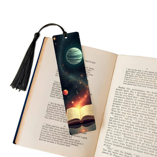 ColorFlow | Celestial Planets Galaxy Book Metal Bookmark Cosmic Space Fantasy Reading Gift | Optional Personalization