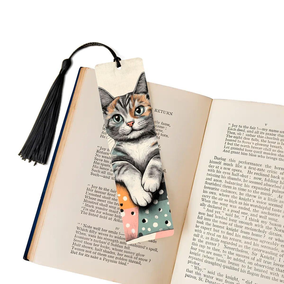 ColorFlow | Calico Cat Metal Bookmark Whimsical Feline Art Cozy Polka Dot Illustration Double Sided Design | Optional Patronizable