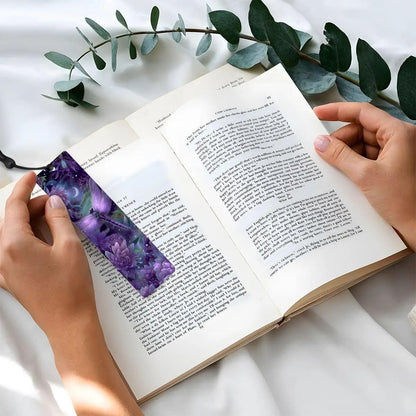 ColorFlow | Celestial Dragonfly | Double Sided Metal Bookmark Purple Fantasy Floral Art Moonlit Garden | Optional Personalization
