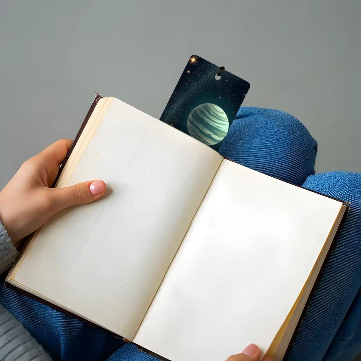 ColorFlow | Celestial Planets Galaxy Book Metal Bookmark Cosmic Space Fantasy Reading Gift | Optional Personalization