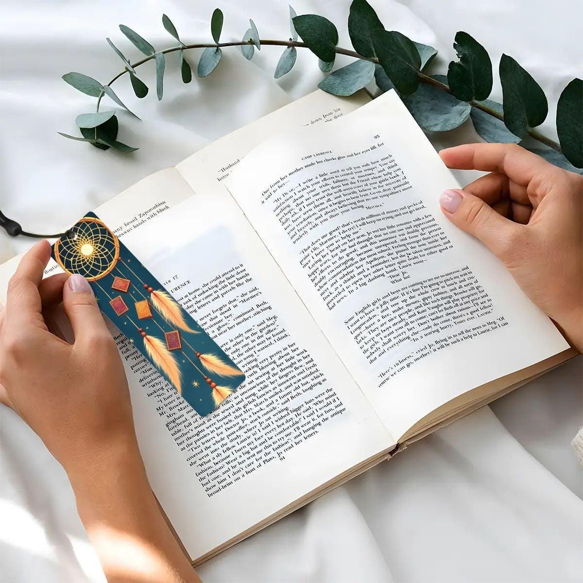 ColorFlow | Golden Dreamcatcher Feathers Metal Bookmark Boho Celestial Book Lover Gift | Optional Personalization