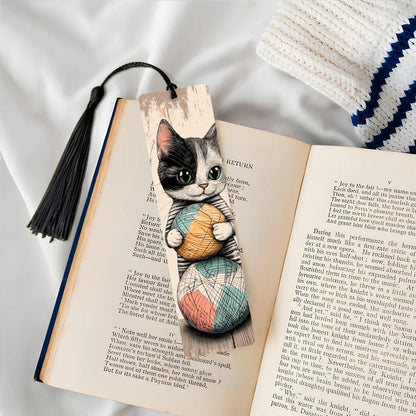 ColorFlow | Kitten Bookmark Retro Ink Style Cute Feline Illustration Soft Pastel Accents Double Sided | Optional Personalization
