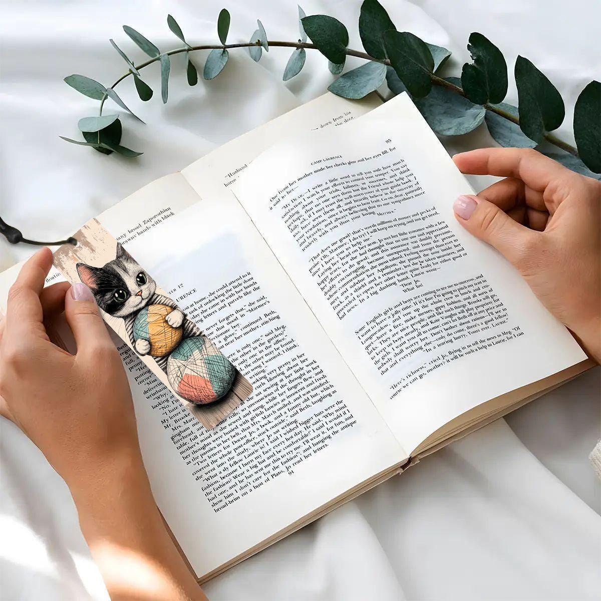 ColorFlow | Kitten Bookmark Retro Ink Style Cute Feline Illustration Soft Pastel Accents Double Sided | Optional Personalization