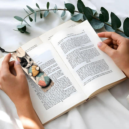 ColorFlow | Kitten Bookmark Retro Ink Style Cute Feline Illustration Soft Pastel Accents Double Sided | Optional Personalization
