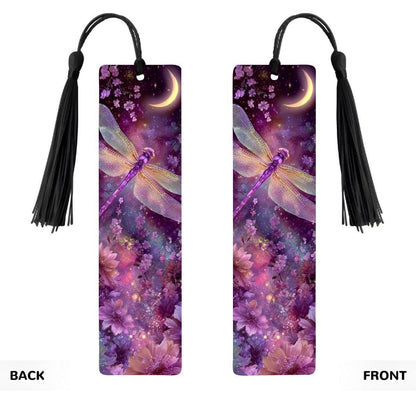 ColorFlow | Moonlit Dragonfly Metal Bookmark Pink Purple Celestial Floral Fantasy Art Double Sided | Optional Personalization