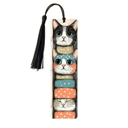ColorFlow | Stacked Cats Metal Bookmark Quirky Retro Feline Illustration Playful Kitty Art Double Sided Design | Optional Personalization