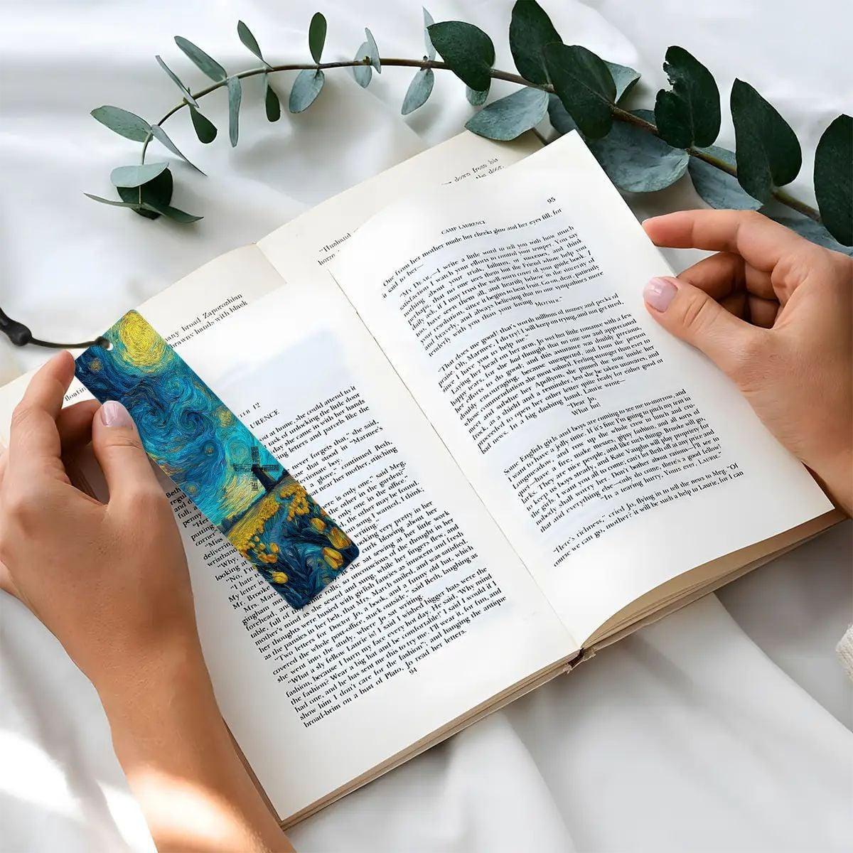 ColorFlow | Starry Night Windmill Metal Bookmark Van Gogh Inspired Tulip Field Art Double Sided Aluminum Reading Gift | Optional Personaliza