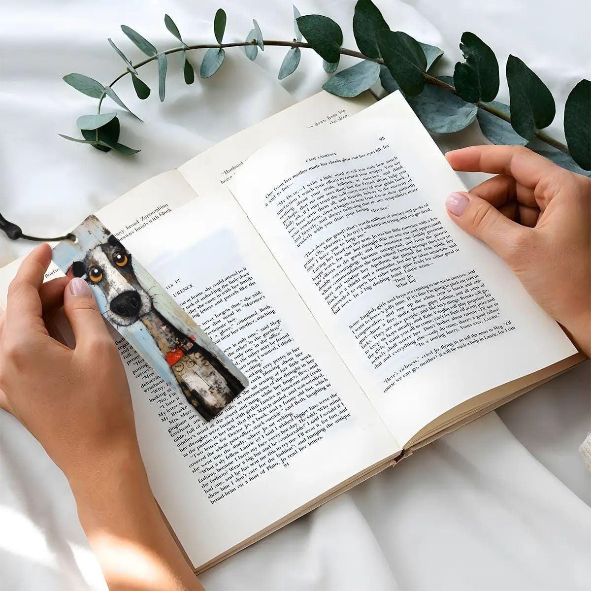 ColorFlow | Whimsical Big Eyed Dog Art Metal Bookmark for Readers and Dog Lovers | Optional Personalization