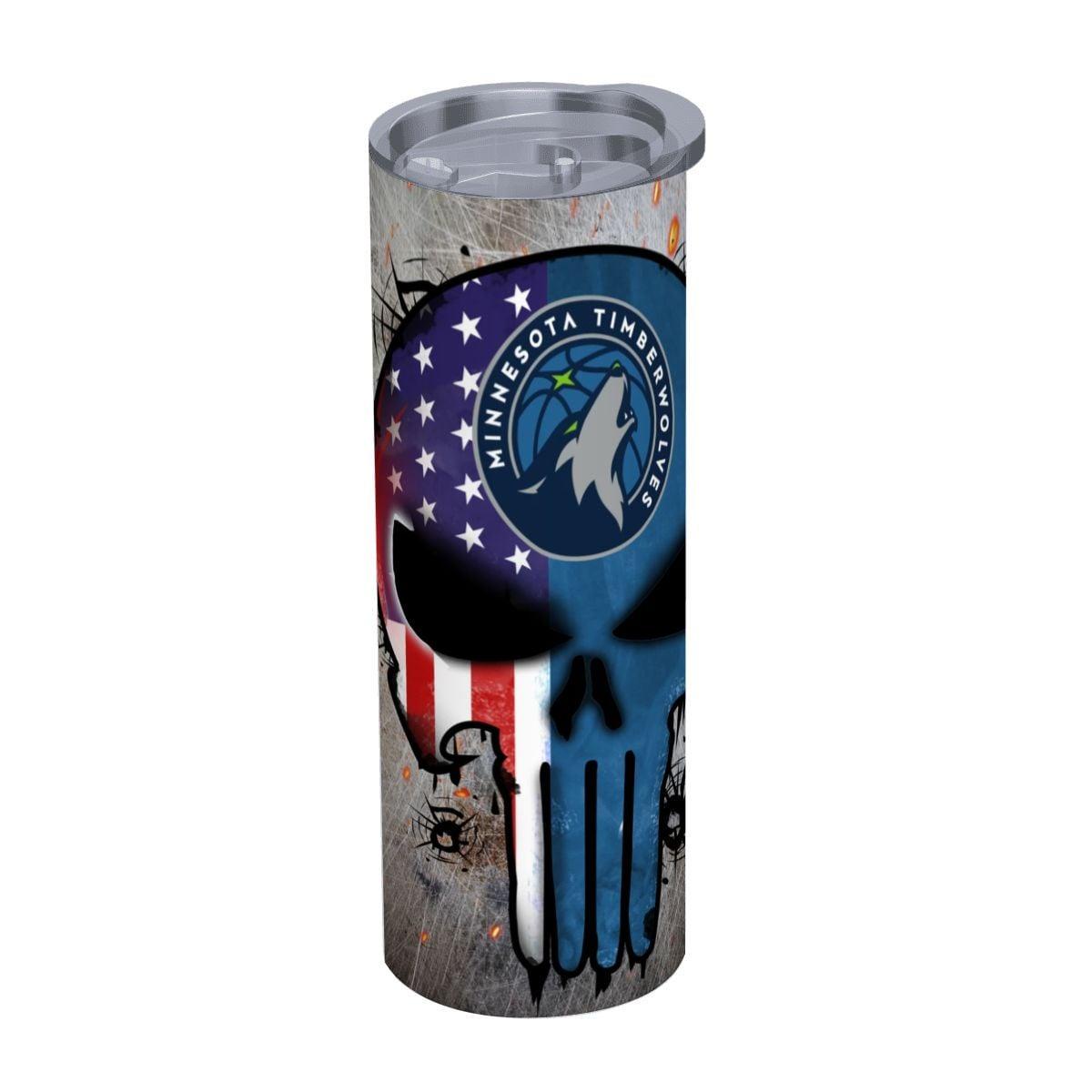 ColorFlow | Minnesota Basketball Inspired 20oz Straight Tumbler | Timber Wolf Skull American Flag Design | Personalization Optional