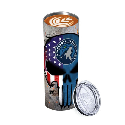 ColorFlow | Minnesota Basketball Inspired 20oz Straight Tumbler | Timber Wolf Skull American Flag Design | Personalization Optional