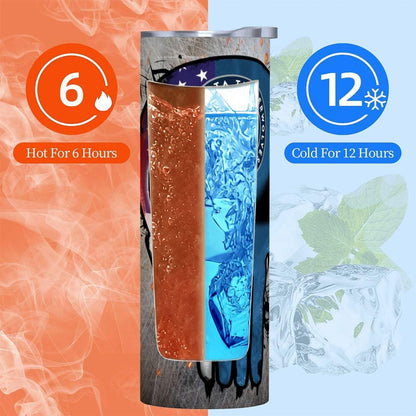ColorFlow | Minnesota Basketball Inspired 20oz Straight Tumbler | Timber Wolf Skull American Flag Design | Personalization Optional
