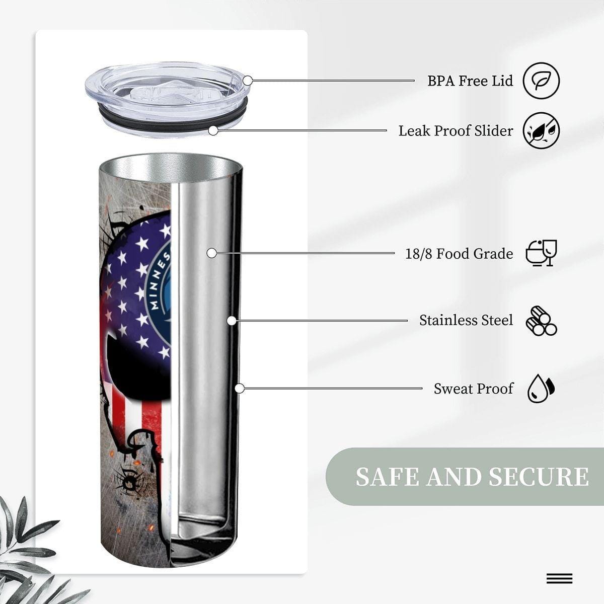 ColorFlow | Minnesota Basketball Inspired 20oz Straight Tumbler | Timber Wolf Skull American Flag Design | Personalization Optional