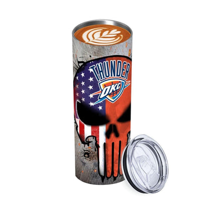 ColorFlow | Oklahoma City Basketball Inspired 20oz Straight Tumbler | Thunder Skull American Flag Design | Personalization Optional