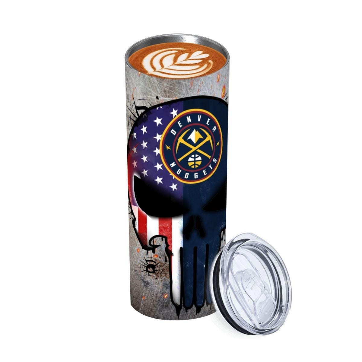 ColorFlow | Denver Basketball Inspired 20oz Straight Tumbler | Nuggets Skull American Flag Design | Personalization Optional