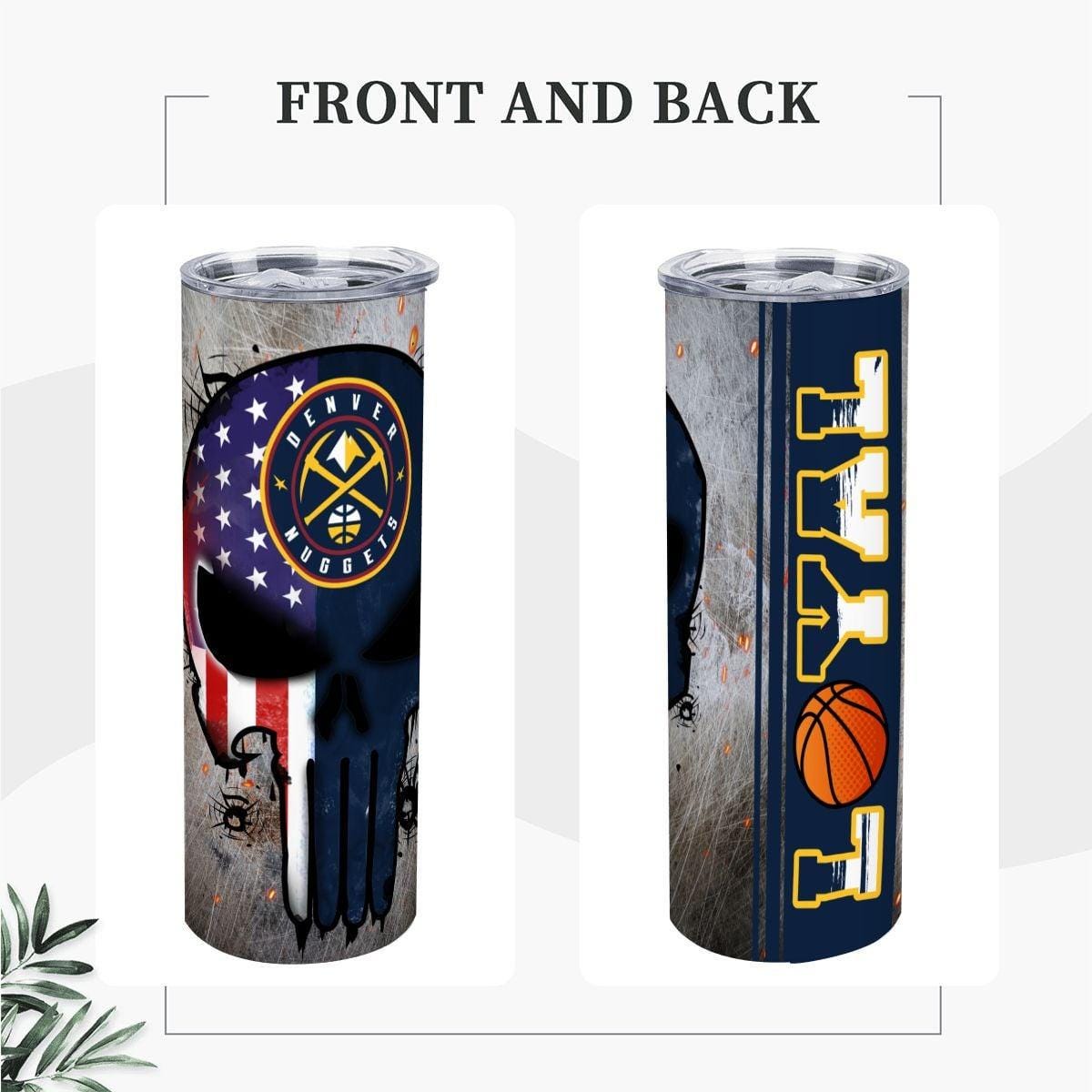 ColorFlow | Denver Basketball Inspired 20oz Straight Tumbler | Nuggets Skull American Flag Design | Personalization Optional