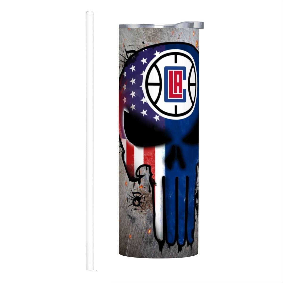 ColorFlow | Los Angeles Basketball Inspired 20oz Straight Tumbler | Clippers Skull American Flag Design | Personalization Optional
