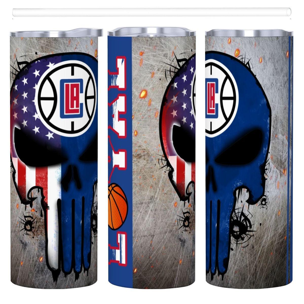 ColorFlow | Los Angeles Basketball Inspired 20oz Straight Tumbler | Clippers Skull American Flag Design | Personalization Optional
