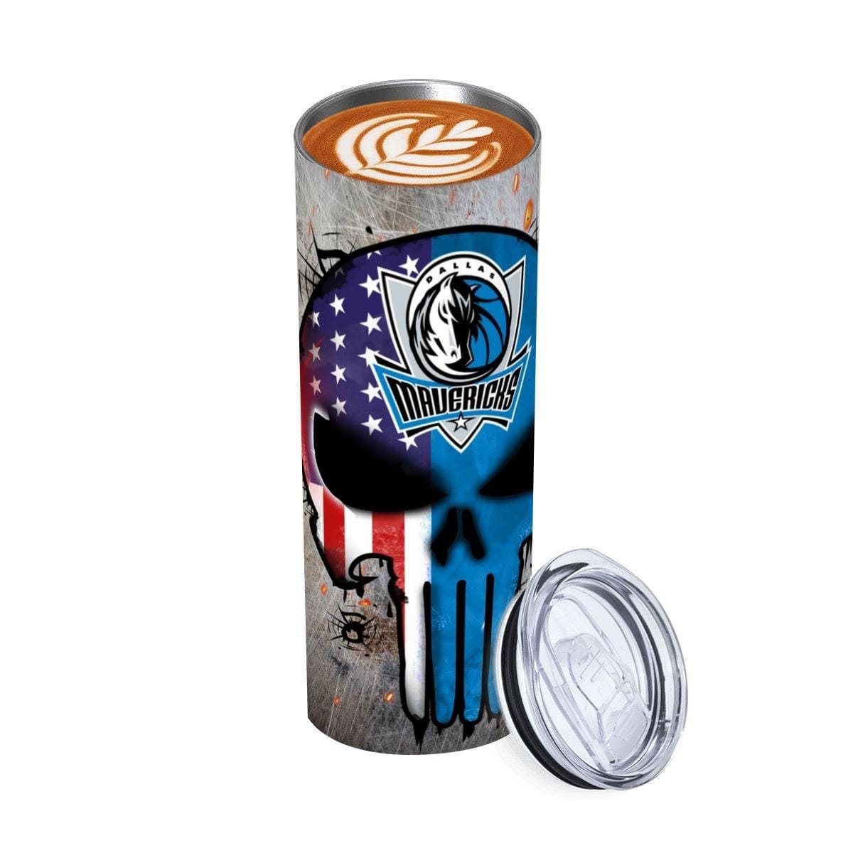 ColorFlow | Dallas Basketball Inspired 20oz Straight Tumbler | Mavericks Skull American Flag Design | Personalization Optional