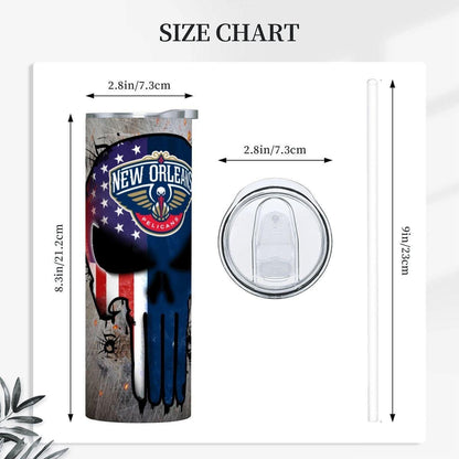 ColorFlow | New Orleans Basketball Inspired 20oz Straight Tumbler | Pelicans Skull American Flag Design | Personalization Optional