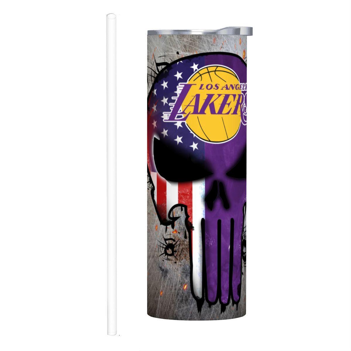 ColorFlow | Los Angeles Basketball Inspired 20oz Straight Tumbler | Lakers Skull American Flag Design | Personalization Optional