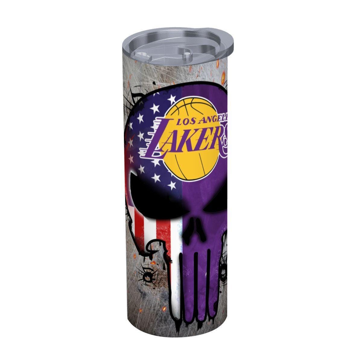 ColorFlow | Los Angeles Basketball Inspired 20oz Straight Tumbler | Lakers Skull American Flag Design | Personalization Optional